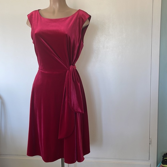 CHELSEA ROSE  🌹  red color Velvet  gorgeous womens midi DRESS size 12” - Picture 3 of 15